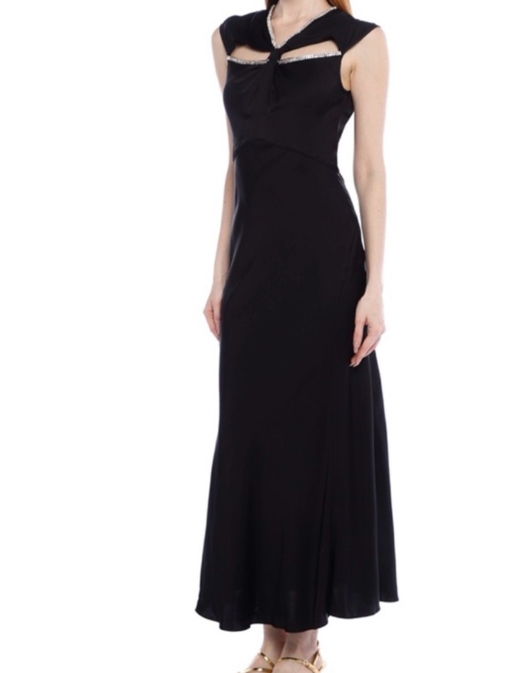 ❤️ NWT Sandro Croisette Black Sleeveless Maxi Dress with Rhinestone Detail